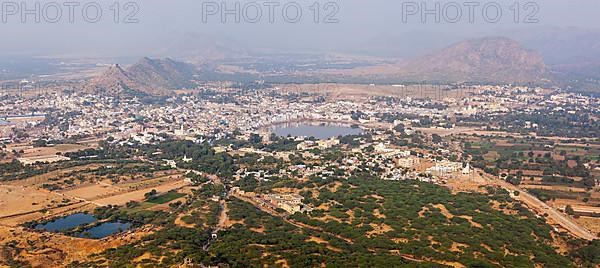 Panorama Holy city Pushkar and Puchkar Mela