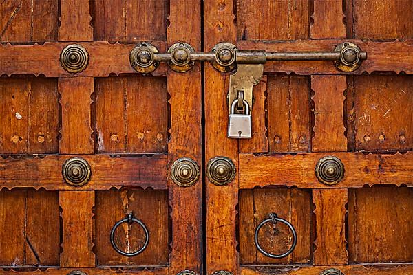 Latch with padlock on door in India