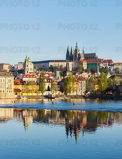 View of Charles bridge over Vltava river and Gradchany