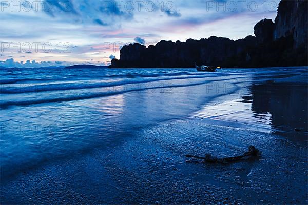 Tropical holidays sunset beach. Railay beach. Railay