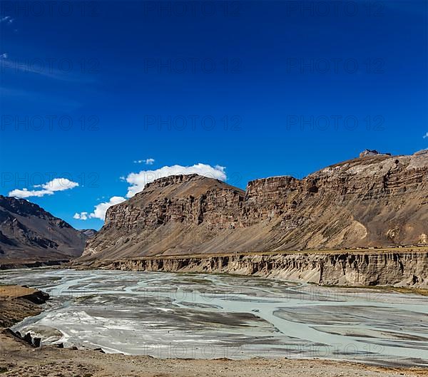 Himalayan landscape in Himalayas along Manali-Leh road. Himachal Pradesh