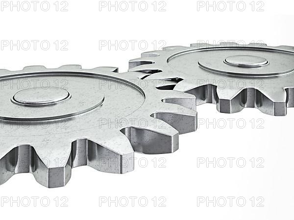 Teamwork success cooperation partnership concept: gear cogwheels working together isolated on white