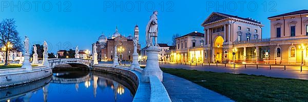 Prato Della Valle square with statues travel city panorama at night in Padua