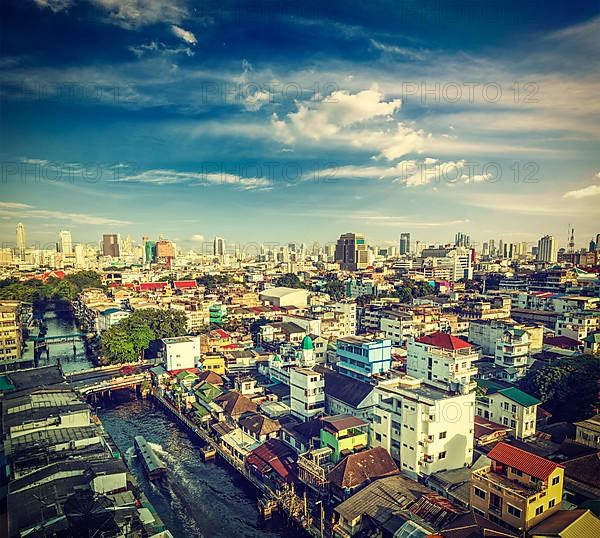 Vintage retro hipster style travel image of Bangkok aerial view