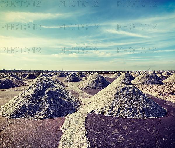 Vintage retro hipster style travel image of salt mine at Sambhar Lake