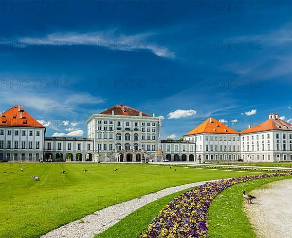 Goose in garden in front of the Nymphenburg Palace. Munich