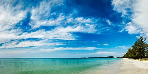 Panorama of Sihanoukville beach with beautiful sky cloudscape