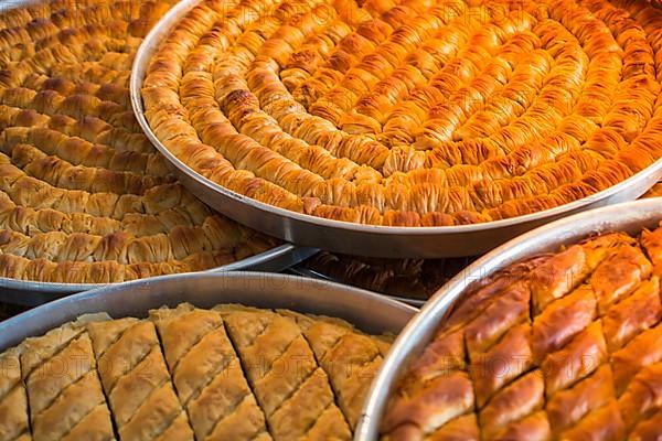 Traditional Turkish dessert Baklava in tray from Istanbul Turkey