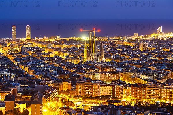 Skyline city overview with Sagrada Familia church in Barcelona