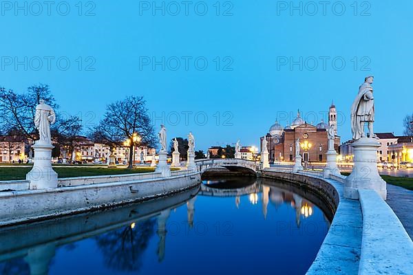 Prato Della Valle square with statues travel city by night in Padua