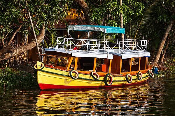 Colorful boat on Kerala backwaters. Kerala