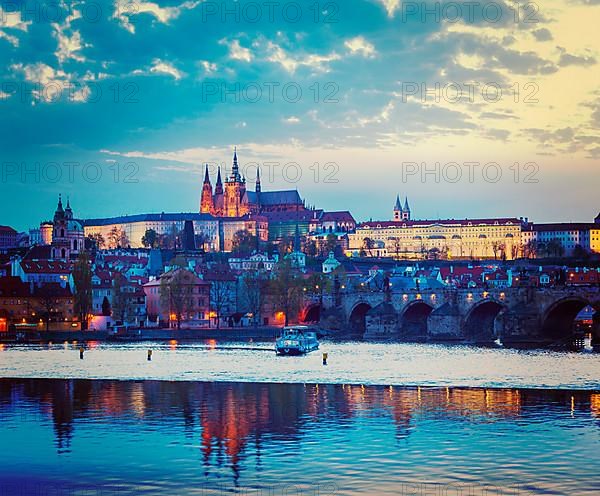 Vintage retro hipster style travel image of travel Prague Europe concept background