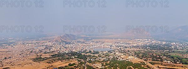 Panorama Holy city Pushkar and Puchkar Mela