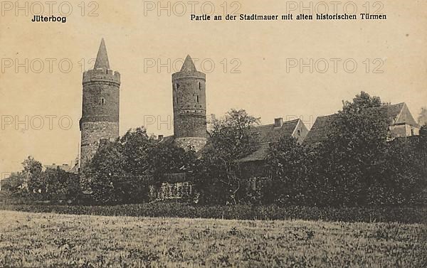 City wall with historical towers in Jueterbog