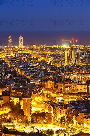 Skyline city overview with Sagrada Familia church in Barcelona