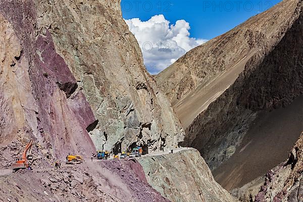 Road construction in Himalayas. Ladakh