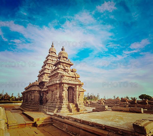 Vintage retro hipster style travel image of famous Tamil Nadu landmark