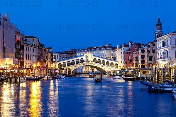 Rialto Bridge Rialto Bridge over Canal Grand with Gondola Holiday Travel City by Night in Venice