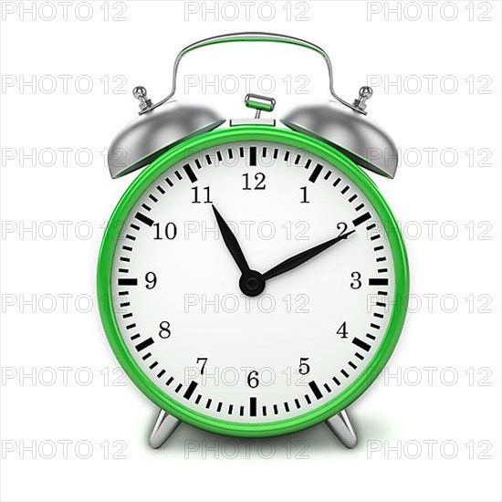 Green retro styled classic alarm clock isolated on white