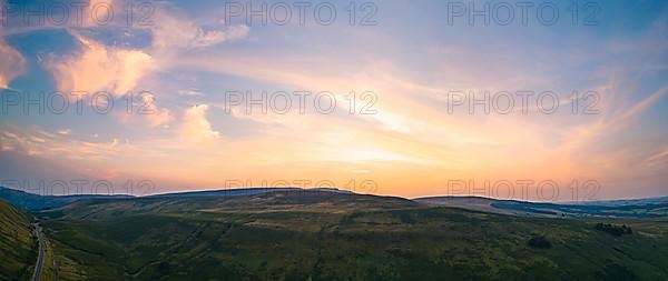 Sunset over Cray Reservoir from a drone