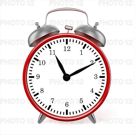 Red retro styled classic alarm clock isolated on white