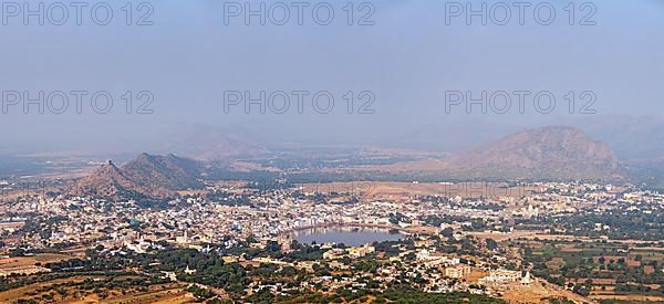 Panorama Holy city Pushkar and Puchkar Mela