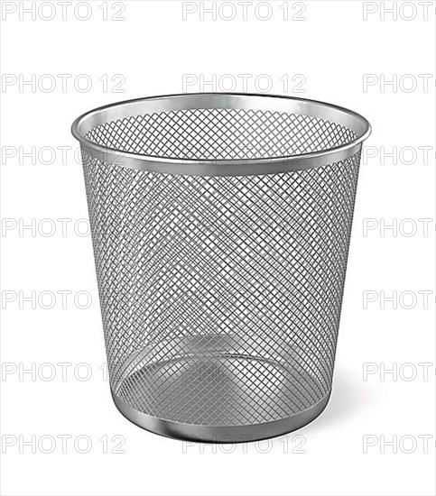 Empty metal trash garbage bin paper bin isolated on white background