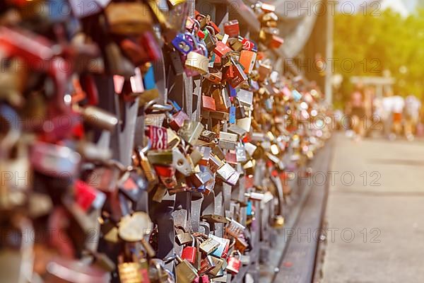 Love locks at the Eiserner Steg bridge love in Frankfurt