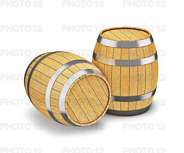 Wooden oak brandy wine beer barrels isolated on white background