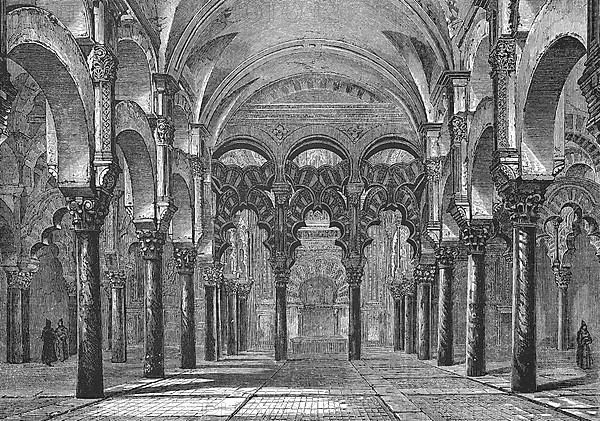 Interior view of Cordoba Cathedral in 1869