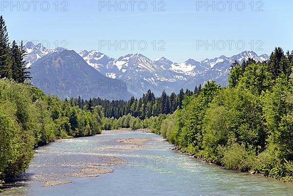 View over the Iller to the Allgaeu mountains