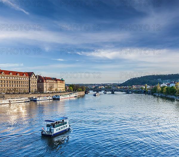 Tourist boats on Vltava river in Prague