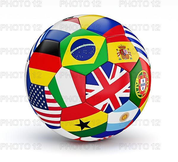 Soccer ball with world countries flags isolated on white background