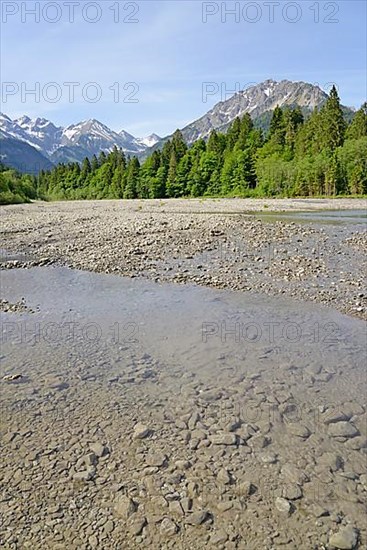 View of the Stillach river landscape and the mountains