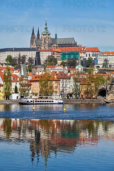 View of Charles bridge over Vltava river and Gradchany
