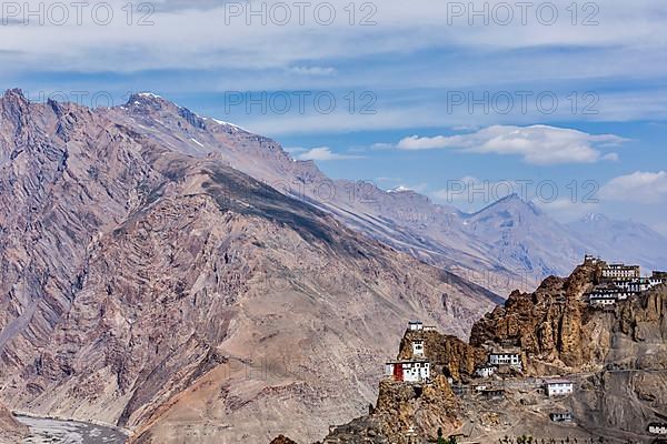 Dhankar gompa Buddhist monastery on a cliff in Himalayas. Spiti valley