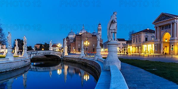 Prato Della Valle square with statues travel city panorama at night in Padua