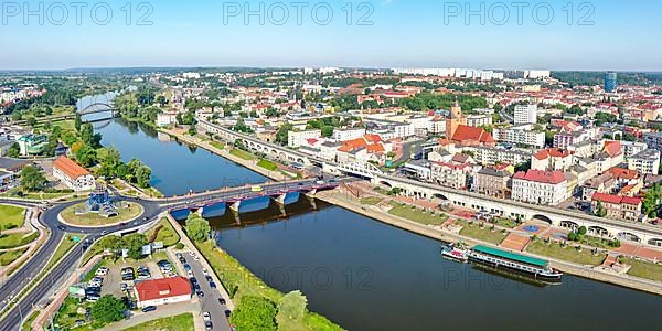 Aerial view of Landsberg an der Warthe city Panorama at the river in Gorzow Wielkopolski