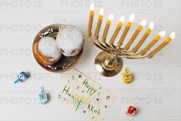 Top view happy hanukkah candleholder. Resolution and high quality beautiful photo