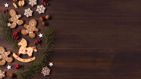 Top view of gingerbread cookies selection for christmas with copy space. Resolution and high quality beautiful photo