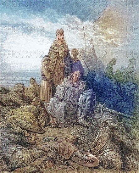 The badly wounded knight confessing next to a priest
