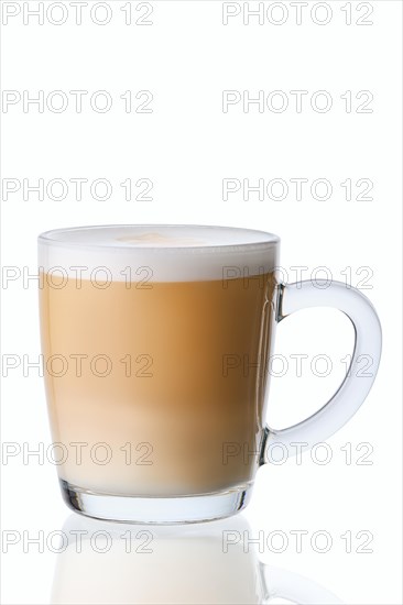 Cup of hot frappuccino in transparent glass isolated on white background