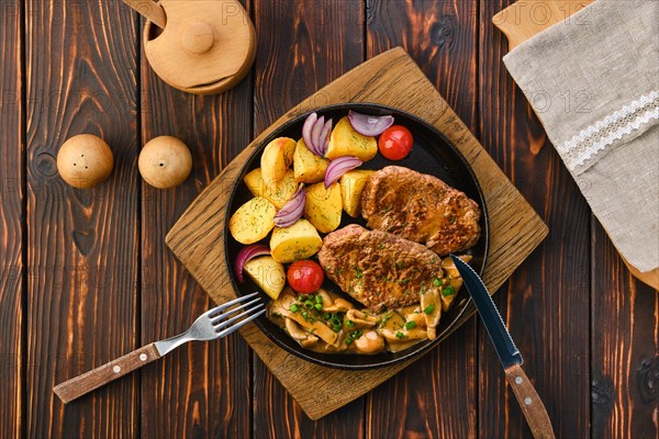 Plate with fried pork fillet