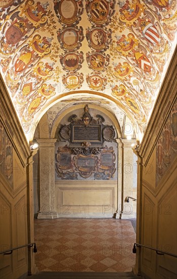 Coat of arms on the ceiling of the Palazzo di Archiginnasio