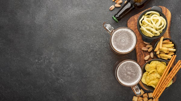 Flat lay frame with beer snacks