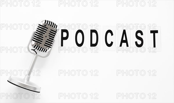 Top view microphone podcast. Resolution and high quality beautiful photo