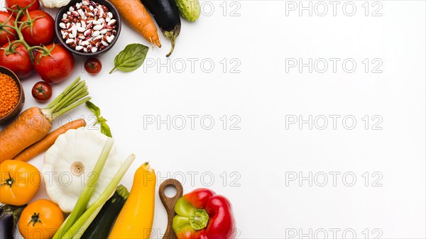 Flat lay assortment different vegetables with copy space