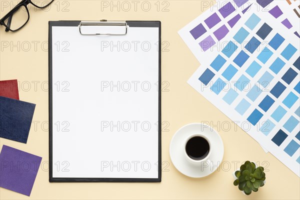 Top view office desk composition graphic designer with clipboard. Resolution and high quality beautiful photo