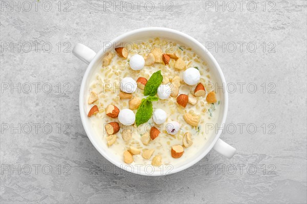 Top view of sweet bulgur porridge in a bowl