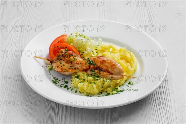 Plate with chicken shashlik